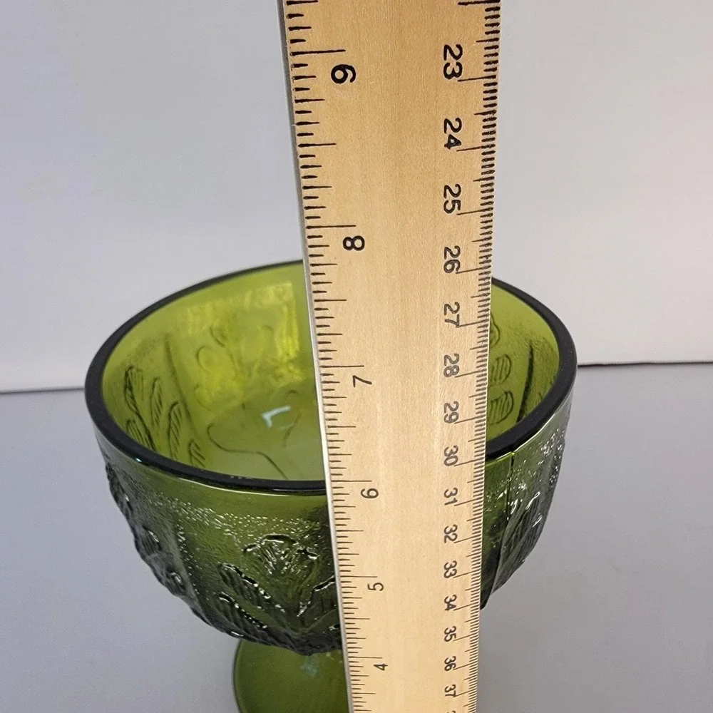 Vintage FTD Avocado Green Pedestal Compote Bowl Oak Leaf Candy Dish 1975 Retro